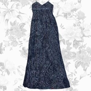 Black Beaded Strapless Elegant Evening Maxi Dress